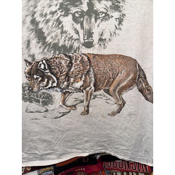 Vintage 1993 Wolf Puff Print Shirt Made In USA Size Large - Picture 3 of 7